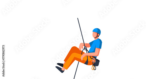 Abstract Illustration of Rock Climber Descending with Safety Gear on Black Background