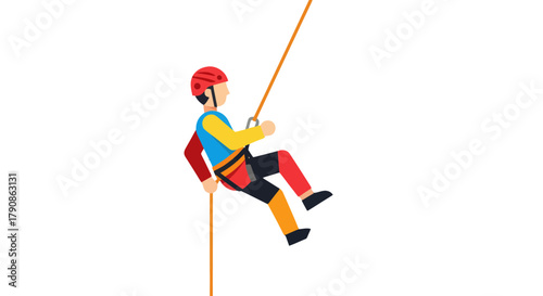 Adventurer Descending A Rope Illustrated Graphic On Black Background