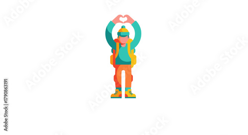 Adventurer Displaying the International Sign of Love with Expressive, Vibrant, and Eye-Catching