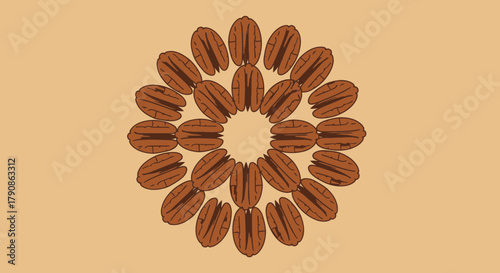 Abstract Pecan Arrangement Forming A Circular Pattern On A Warm Earthy Background