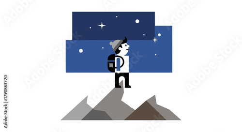 Adventure Seeker Standing Atop Mountain Peak Gazing At The Night Sky Discovering Freedom