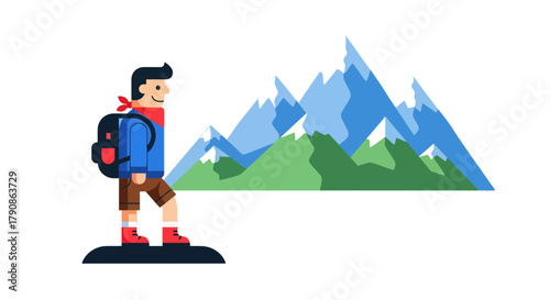 Adventurer Explores Mountain Range With Backpack, Ready To Conquer High Terrain