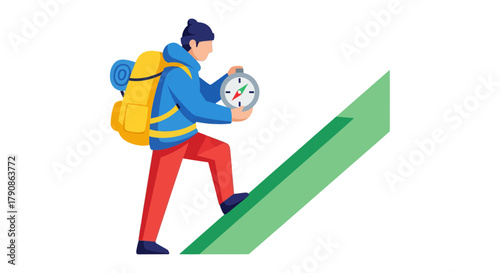 Adventurer Ascending A Gradient Using Compass Guiding The Journey Towards Success