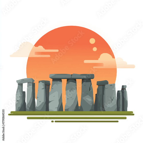 Stonehenge Monument with Orange Sunset Sky Ancient Mystery and Beautiful Stone Arrangement Prehistoric Monumental Site with Historical Importance Landscape and Travel Destination Landmark