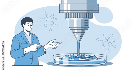 Illustration of a scientist overseeing a 3D printing process for medical research