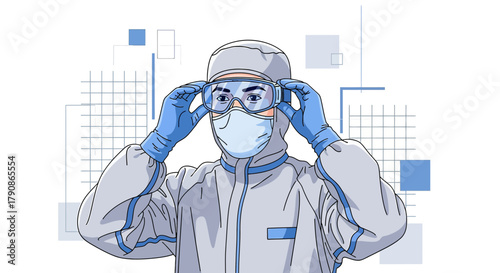 Illustration of medical professional wearing personal protective equipment during pandemic