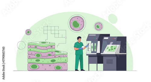 Illustration showcasing a scientist analyzing cell structures in a laboratory setting