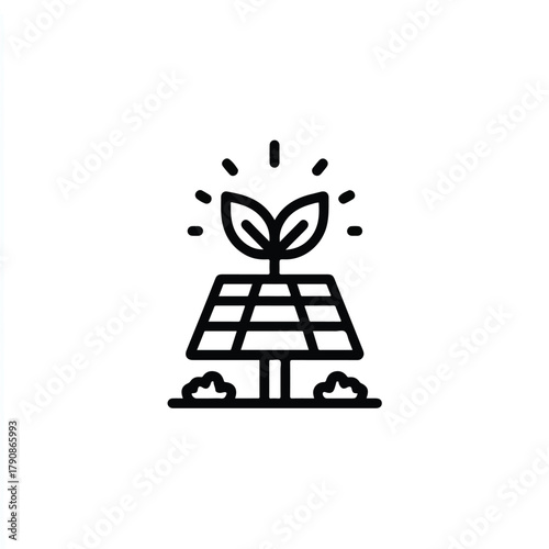 Sustainable Energy Icon Depicting Solar Panel with Growing Plant Symbolizing Renewable Resources and Environmental Responsibility for a Greener Future Power Generation