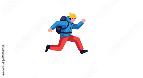 Adventurer In Motion, Animated Digital Illustration, Against A Deep Black Background