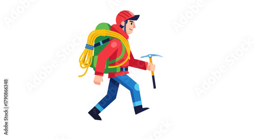 Adventurer In Motion, Animated Digital Image Depicting Mountain Climbing Preparation