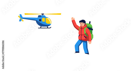 Adventurer Signaling a Helicopter for Transportation and Rescue in Wilderness Context