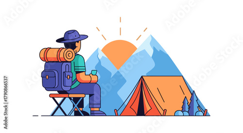 Adventurer Observing Majestic Mountains and Enjoying the Serenity of the Landscape