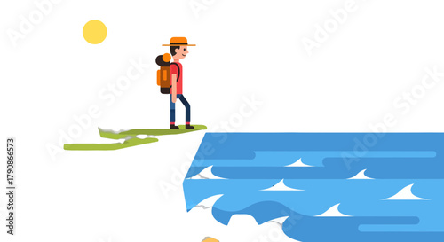 Adventurer Staring Across Ocean Towards Sharks Under The Moon At Night