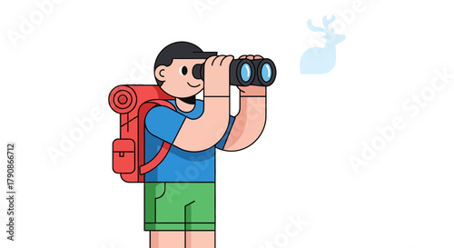 Adventurer Observing Wildlife With Binoculars And Backpack On Black Background Scene