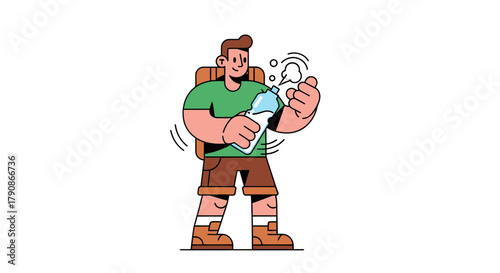 Adventurer Opening Bottle Of Water After Trekking, Hydration Break and Refreshment