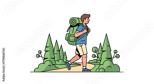 Adventurer Strolling Through Forest: A Vector Illustration for Travel and Outdoors