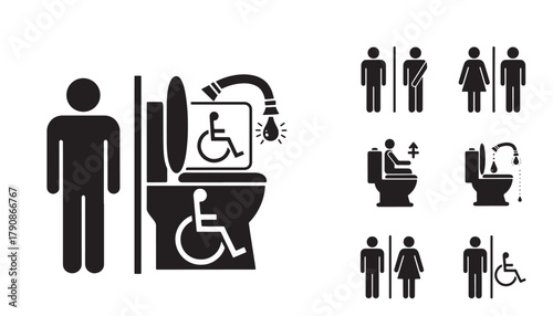 Accessible and standard restroom signage icons for men and women
