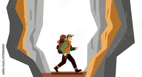 Adventurer Traversing Rocky Terrain Illustrating Exploration And Pursuit Of Discovery