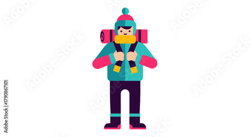 Adventurer Prepared To Traverse Landscapes With Backpack Vector Style, Ready To Explore