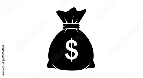 Simple black icon of a money bag with a dollar sign displayed