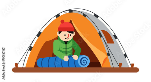 Adventurer Prepares Camping Gear Inside A Tent Ready For An Exciting Outdoor Expedition