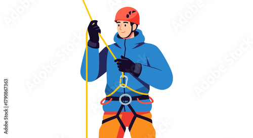Adventurer Prepares For Descent With Safety Gear, Securely Holding Rope In A Dark Space