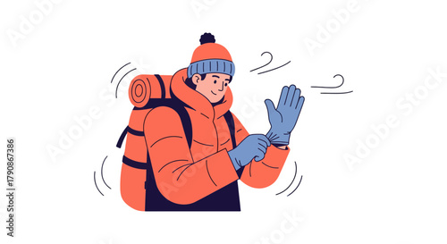Adventurer Prepares For Cold Expedition, Donning Protective Gear Ready For The Journey