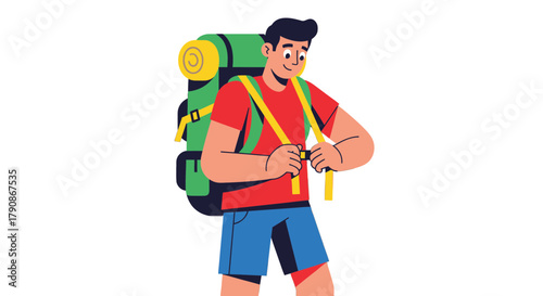 Adventurer Prepares For The Journey Adventure With Backpack Cartoon Illustration