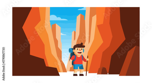 Adventurer Wandering Through Canyon Pass Exploring Stunning Rocky Formations