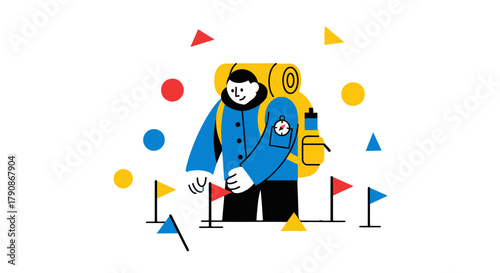 Adventurer With A Backpack Navigates Destinations, Ready For Exploration And Adventure