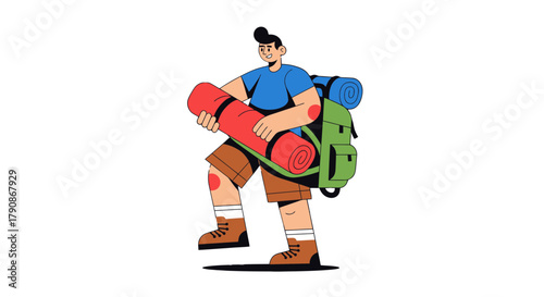 Adventurer With Backpack and Camping Gear Hiking Through the Vast Wilderness Alone