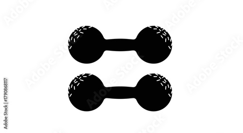 Black dumbbell silhouette with textured ends on a white background