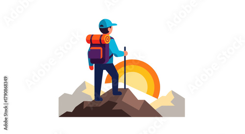 Adventurer Reaches Summit Revealing Sunrise Depicting Human Spirit and Nature's Beauty