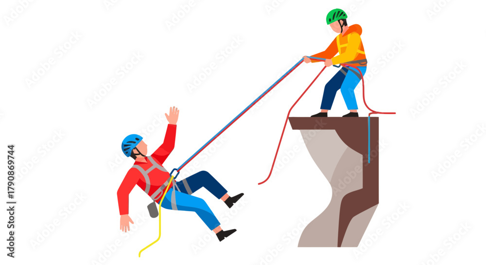 Fototapeta premium Adventures In Heights: Climbing Partnership, Supporting Safety, And Outdoor Exhilaration