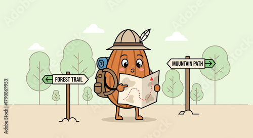 Adventurous Almond Choosing Its Hiking Route, Ready For Travel, Outdoor Adventure