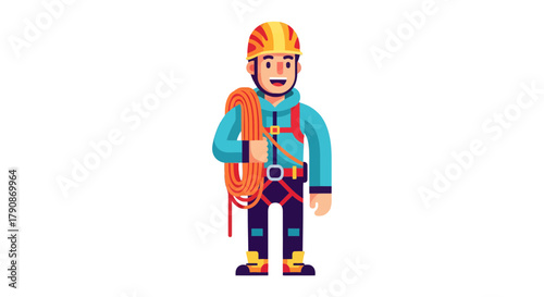 Adventurous Climber Ready For New Challenges With His Climbing Rope And Safety Gear