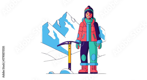 Adventurous Climber Stands Before Snowcapped Peaks, Ready For The Ascent