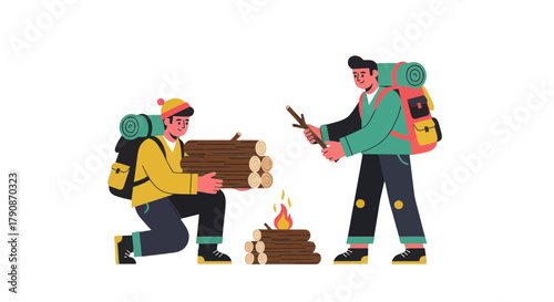 Adventurous Campers Preparing Campfire Under the Vast, Dark, and Starry Night