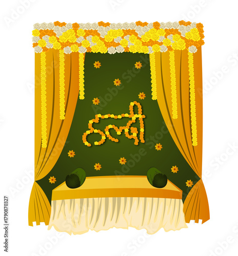 Traditional Rajasthani Haldi Ceremony Wedding Decoration Vector
