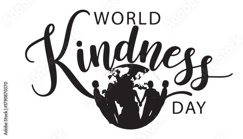 World kindness day calligraphy with global community silhouette