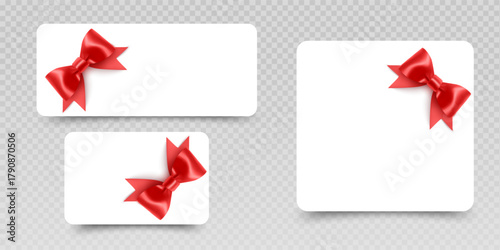 Gift voucher template with Bow Elegant White Cards with Realistic Bows and Ribbon