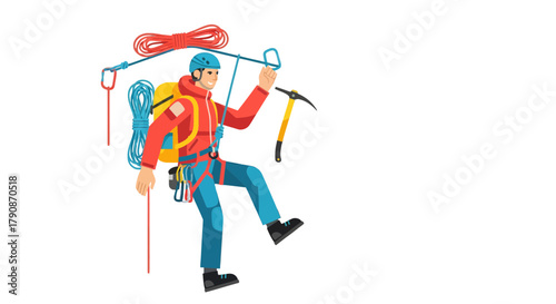 Adventurous Climber Ascending a Mountain, Equipped For a Challenging Climb Journey