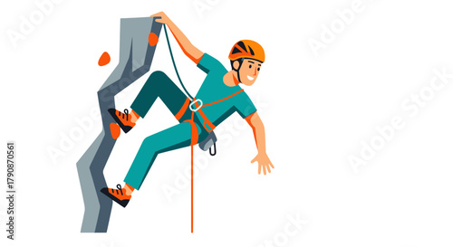 Adventurous Climber Ascending a Rocky Cliff Face in a Graphic Illustration