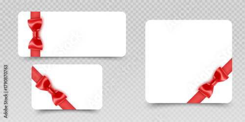 Gift voucher template with Bow Elegant White Cards with Realistic Bows and Ribbon