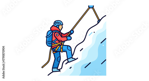 Adventurous Climber Ascends Ice Cliff Courageously Against a Dark Background