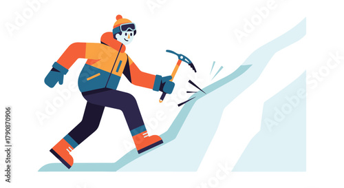 Adventurous Climber Ascends Ice Wall, Achieving Summits Against a Dark Background