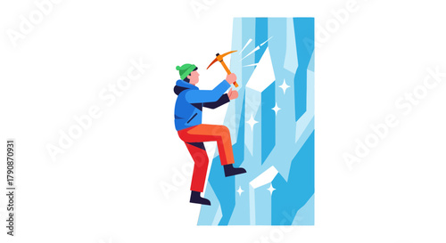 Adventurous Climber Ascends Icy Mountain Pass Using Essential Ice Climbing Gear