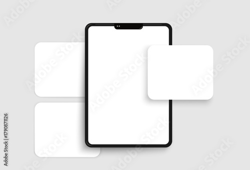 Black electronic tablet mockup for social media with post templates. Vector template.