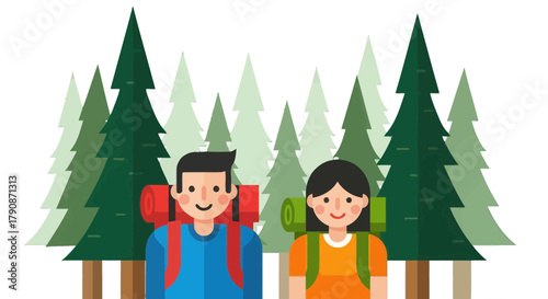 Adventurous Couple In Forest Ready For Hiking and The Natural Exploration