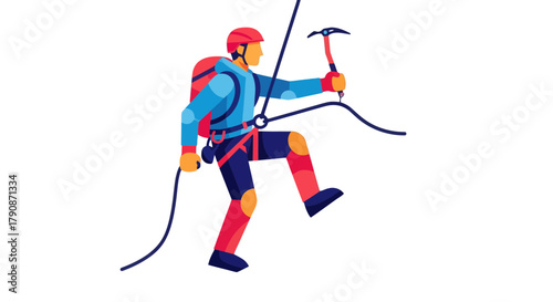 Adventurous Climber Ascends Using Safety Gear and Techniques Depicted In Vibrant Style